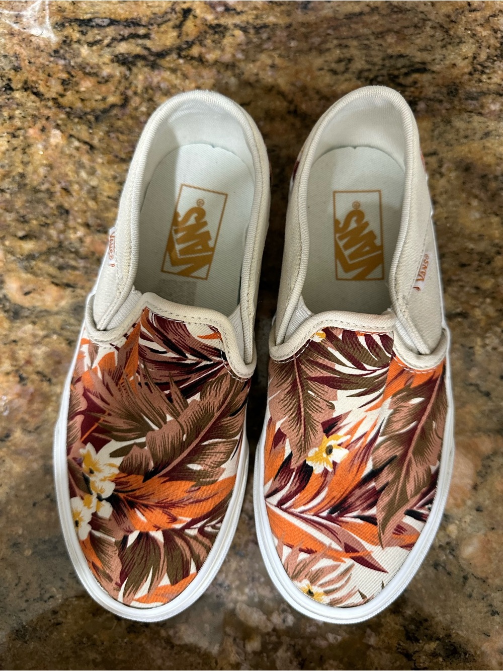 Vans Slip-On Floral Sneakers in Orange, Brown, White